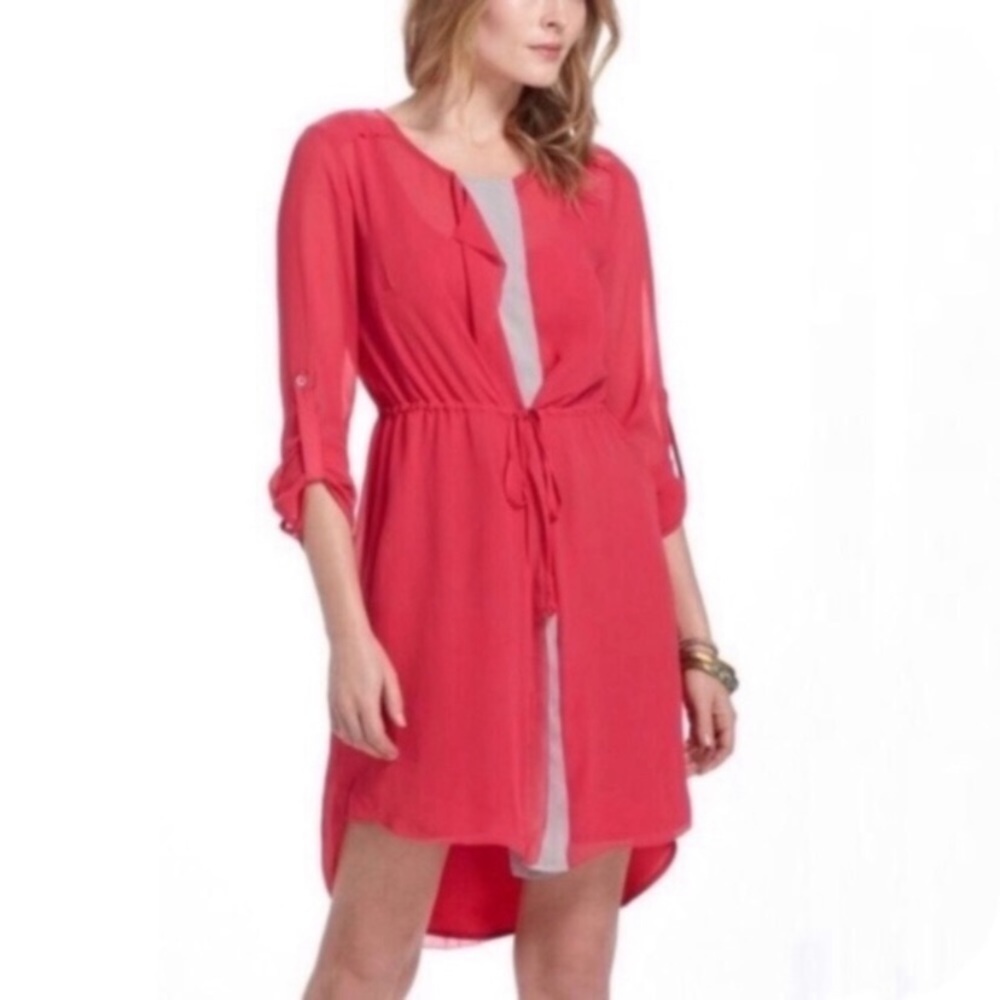 Anthropologie Isani Contadora Layered Pink Gray Shirt Belted Dress Size 4